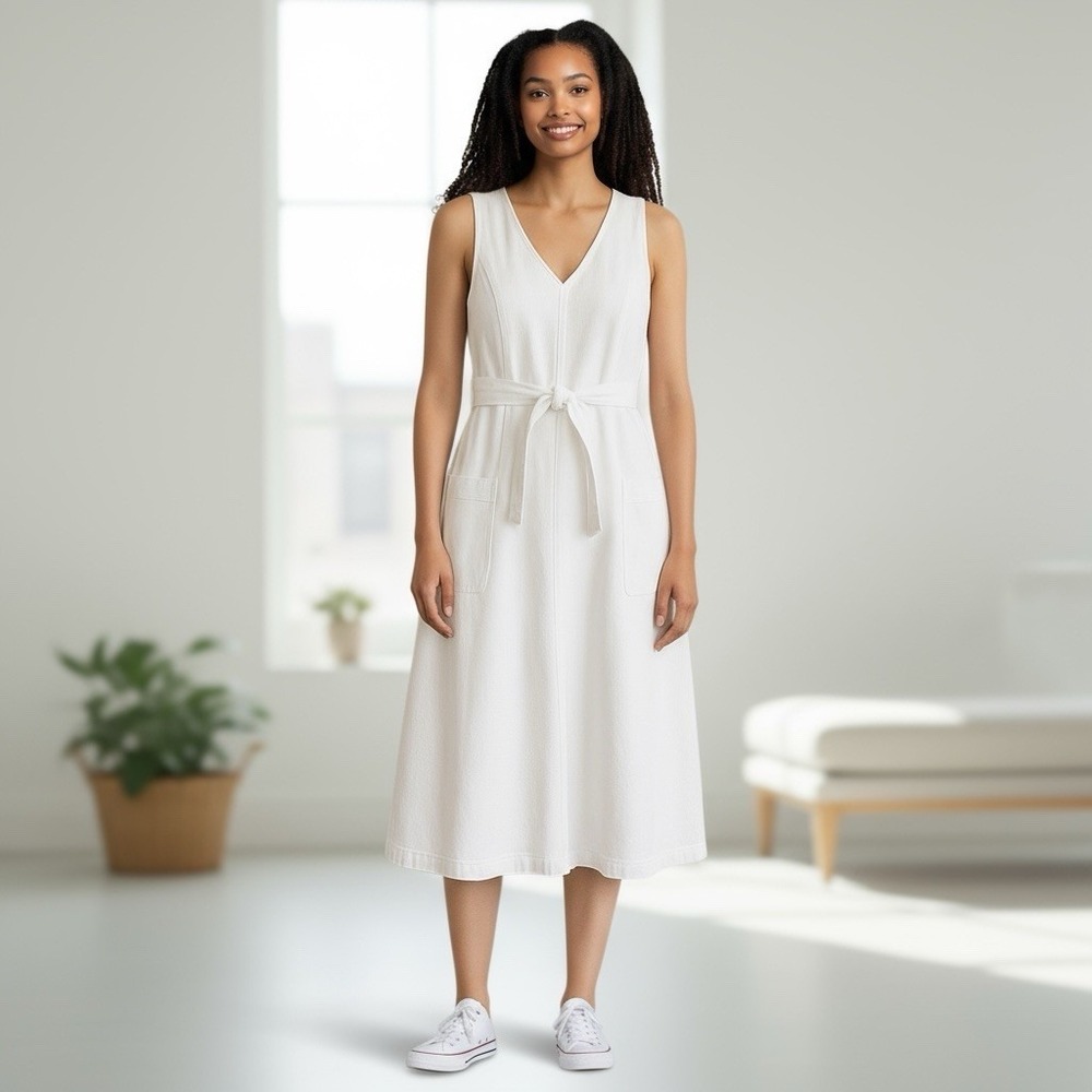 Sundance‎ Poppy Denim Dress 4 White Western Coastal Cowgirl Casual Chic Cottage - Picture 9 of 9